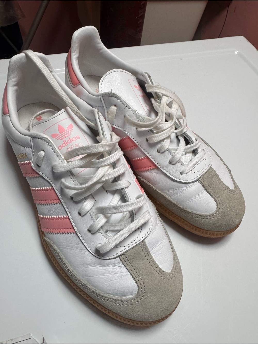 adidas White and Pink Samba Sneakers - Picture 3 of 9